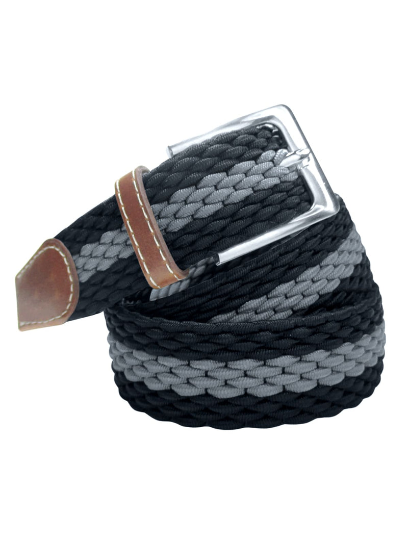 cinturon textil negro y gris
