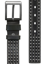 cinturon hombre piel calada negro pespuntes blancos
