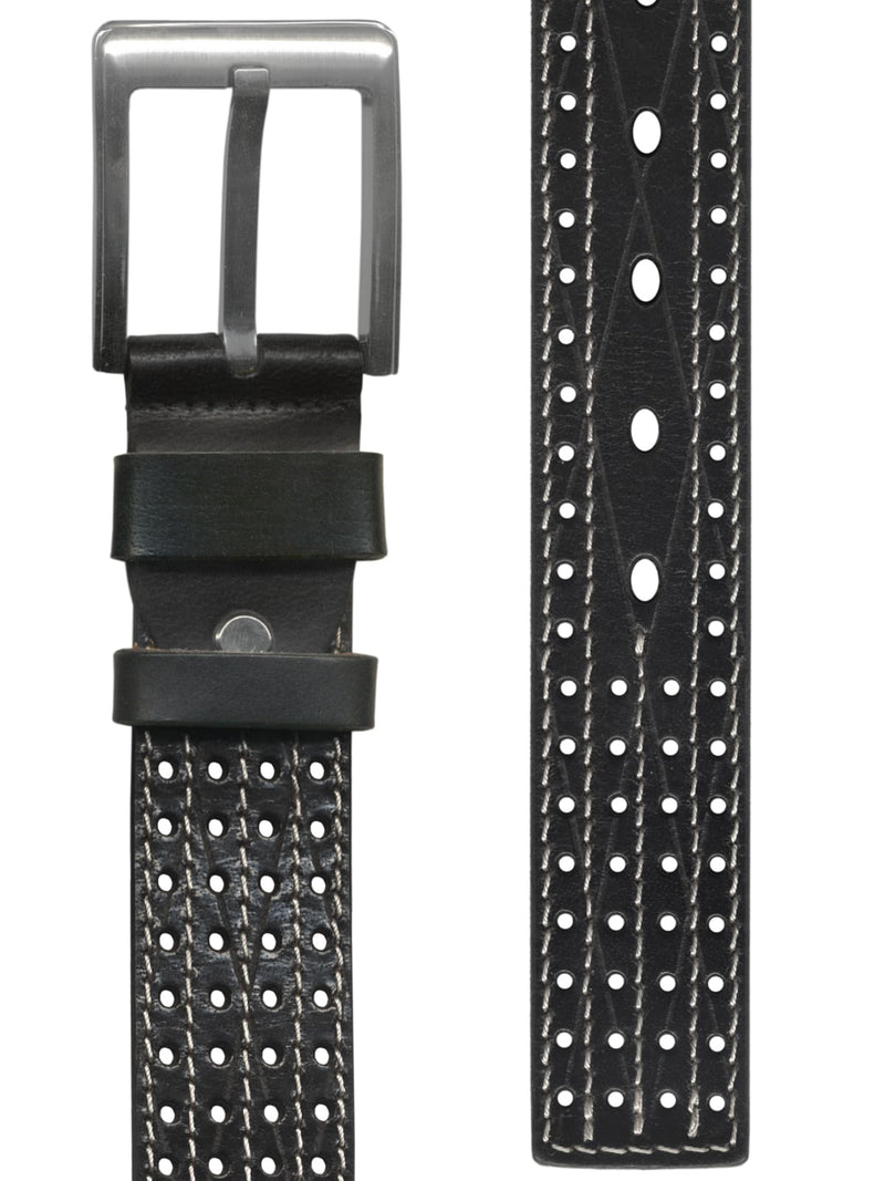cinturon hombre piel calada negro pespuntes blancos