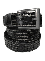 cinturon hombre piel calada negro pespuntes blancos