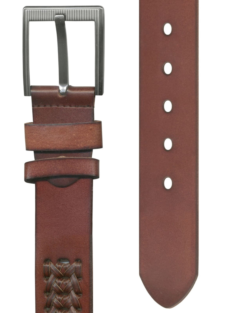 cinturon hombre piel doble trenza marron