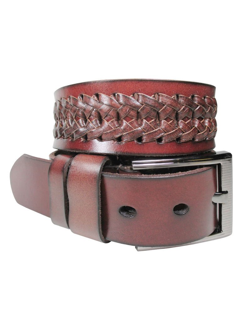 cinturon hombre piel doble trenza marron