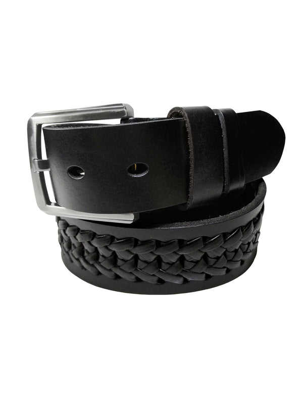 cinturon hombre piel doble trenza negro