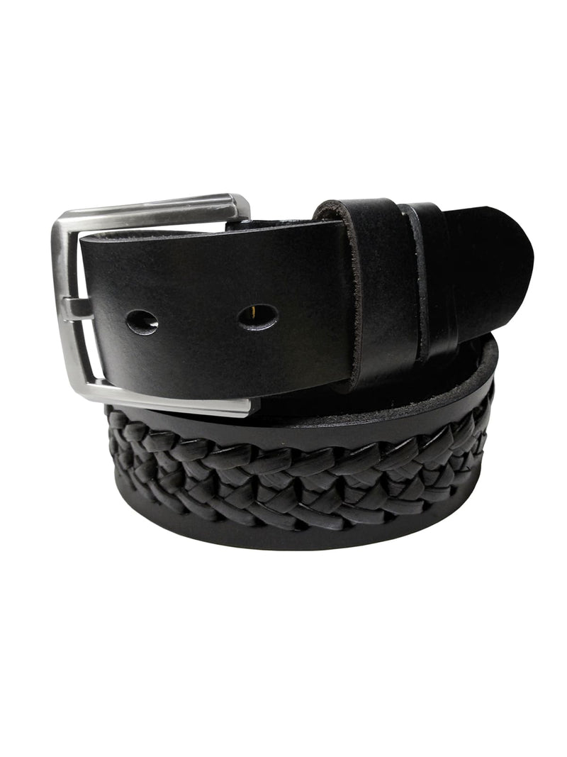 cinturon hombre piel doble trenza negro