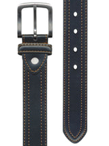 cinturon hombre piel negro doble costura naranja