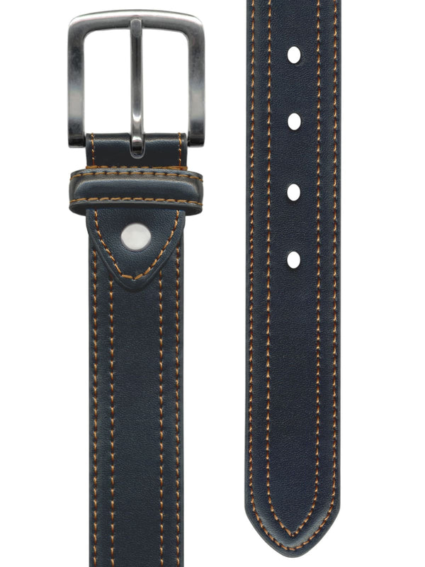 cinturon hombre piel negro doble costura naranja