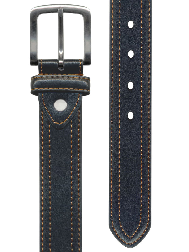 cinturon hombre piel negro doble costura naranja