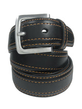 cinturon hombre piel negro doble costura naranja