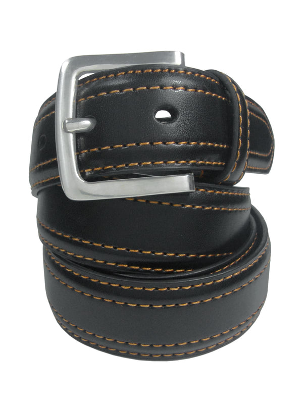 cinturon hombre piel negro doble costura naranja