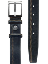 cinturon hombre piel negro doble pespunte naranja