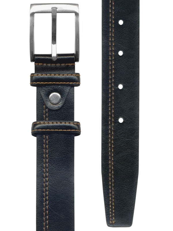 cinturon hombre piel negro doble pespunte naranja