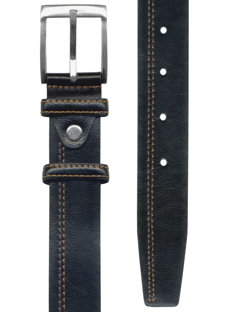 cinturon hombre piel negro doble pespunte naranja