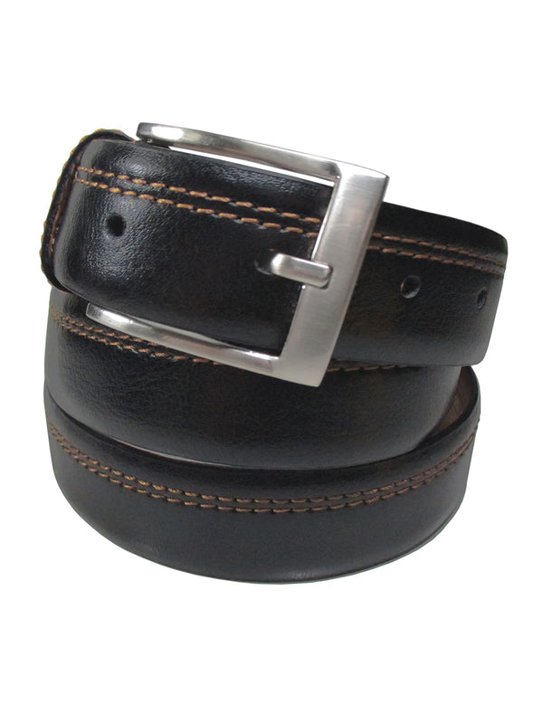 cinturon hombre piel negro doble pespunte naranja
