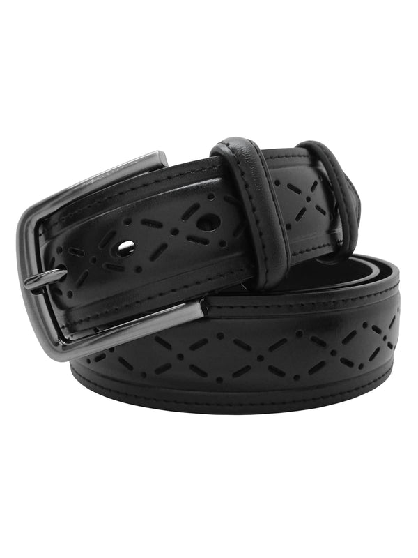 cinturon hombre piel semiperforada negro