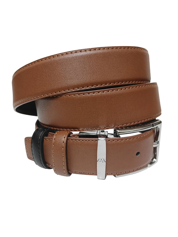 cinturon hombre piel reversible marron claro y negro