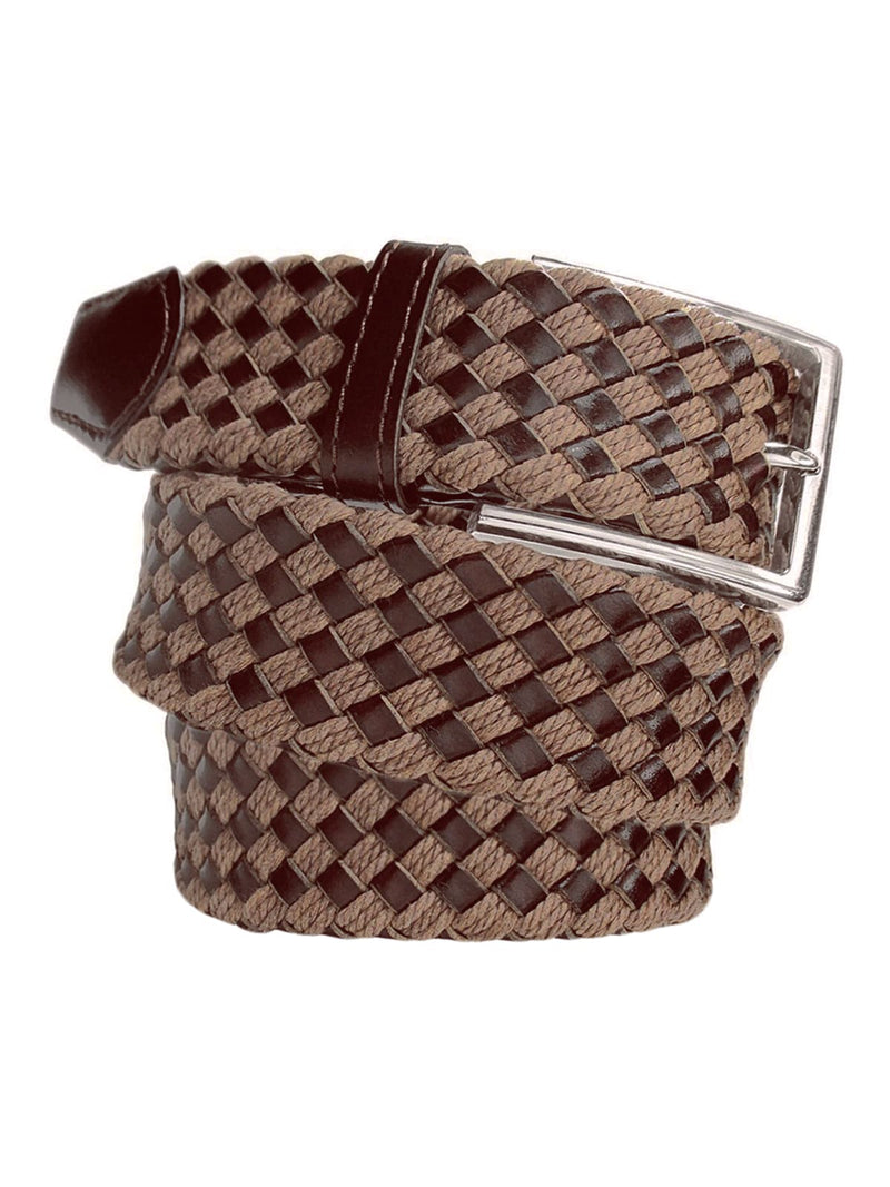 cinturon hombre trenzado piel algodon encerado marron