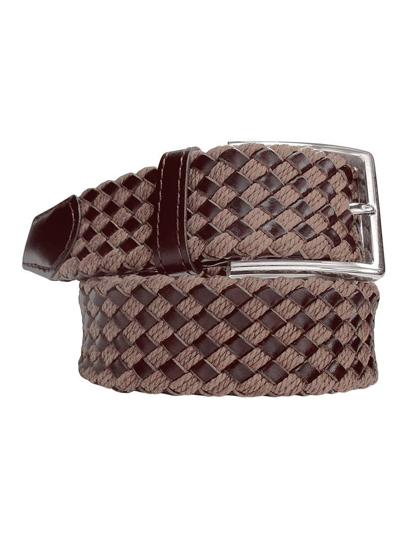 cinturon hombre trenzado piel algodon encerado marron