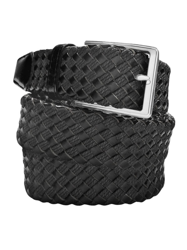 cinturon hombre trenzado piel y algodon encerado negro