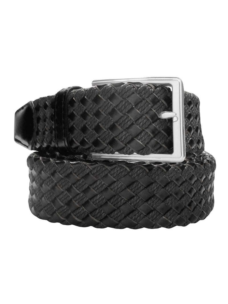 cinturon hombre trenzado piel y algodon encerado negro