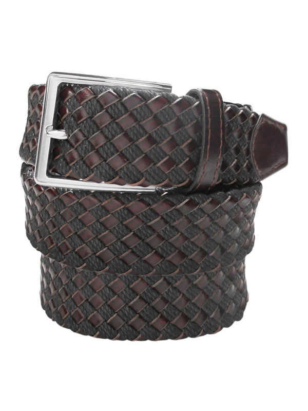 cinturon hombre trenzado piel coñac algodon encerado negro