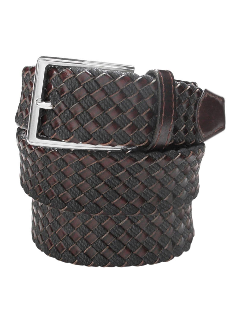cinturon hombre trenzado piel coñac algodon encerado negro