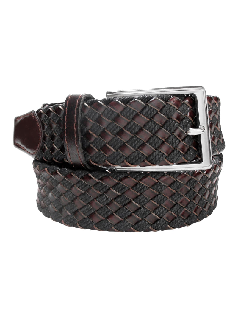 cinturon hombre trenzado piel coñac algodon encerado negro