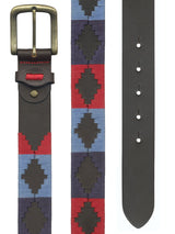 cinturon argentino piel rojo, celeste y marino