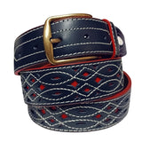 cinturon piel rociero azul marino y rojo
