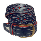 cinturon piel rociero azul marino y rojo