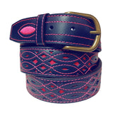 cinturon piel rociero azul marino - rosa fucsia