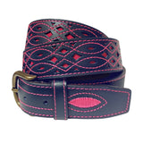 cinturon piel rociero azul marino - rosa fucsia