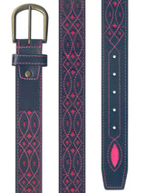 cinturon piel rociero azul marino - rosa fucsia