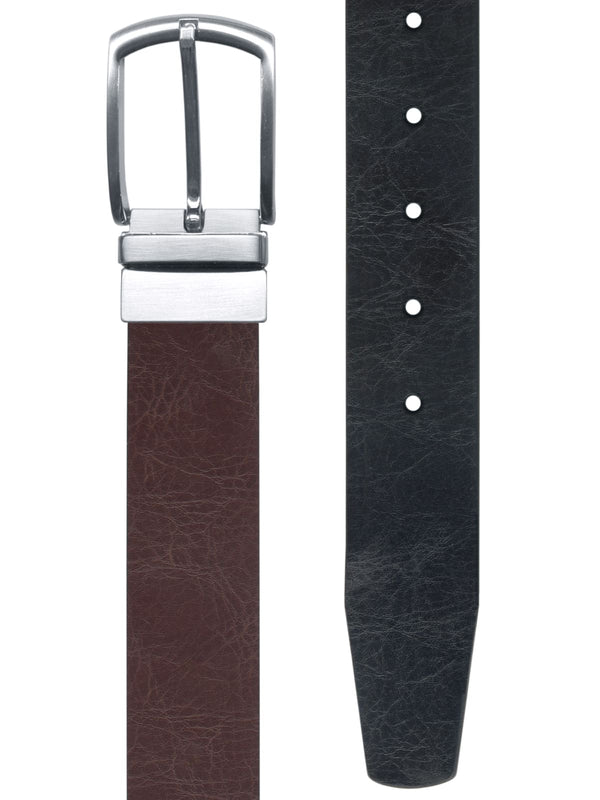 cinturon hombre reversible piel efecto agrietado marron y negro