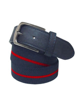 cinturon textil elastico azul marino raya roja