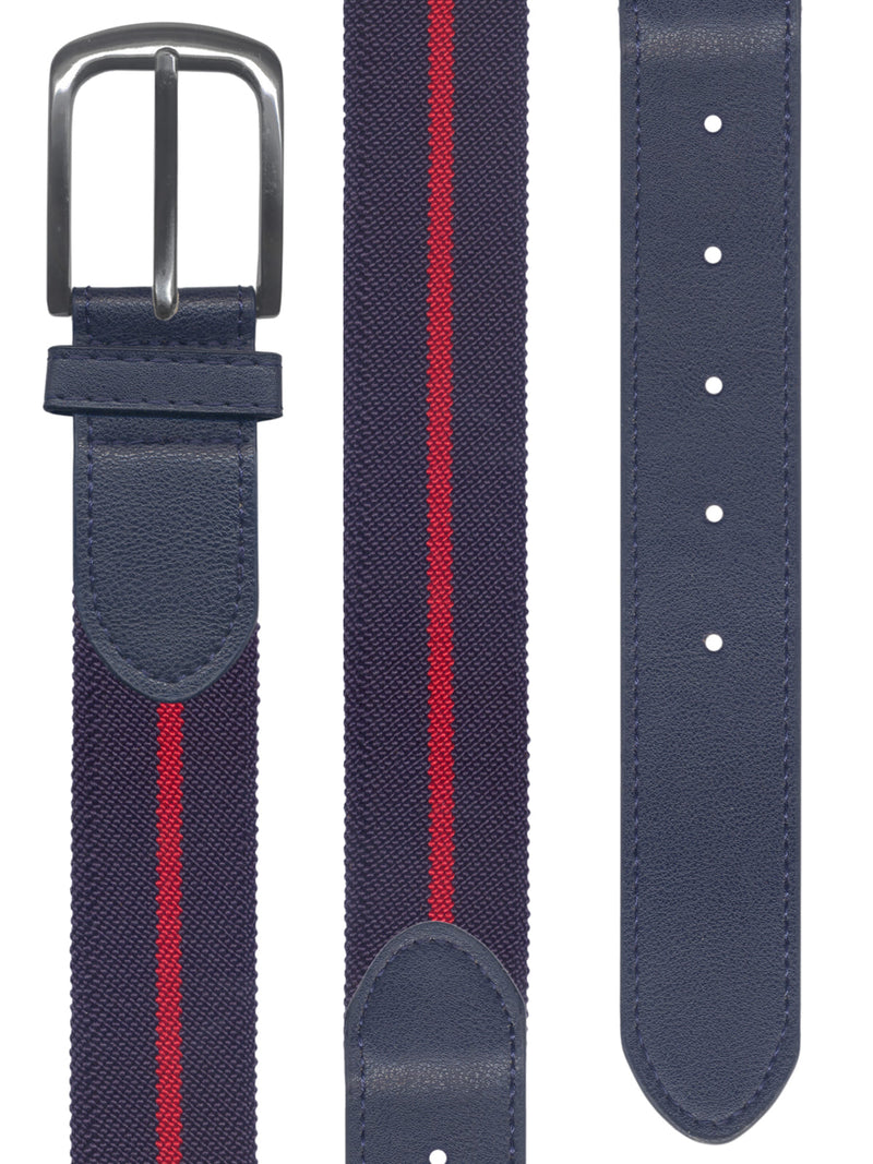 cinturon textil elastico azul marino raya roja