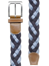 cinturon textil trenzado azul celeste y azul marino