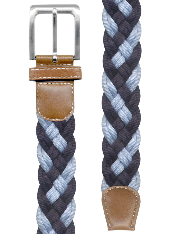 cinturon textil trenzado azul celeste y azul marino