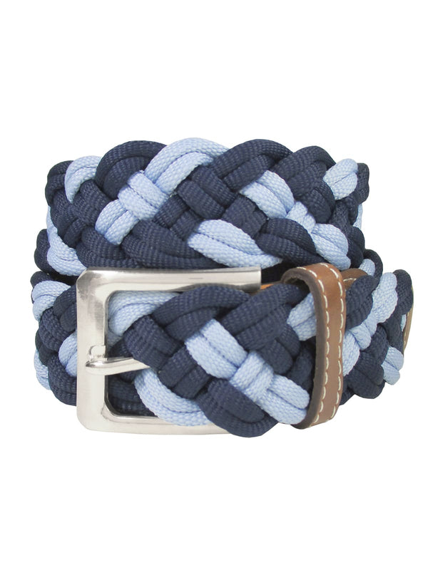 cinturon textil trenzado azul celeste y azul marino