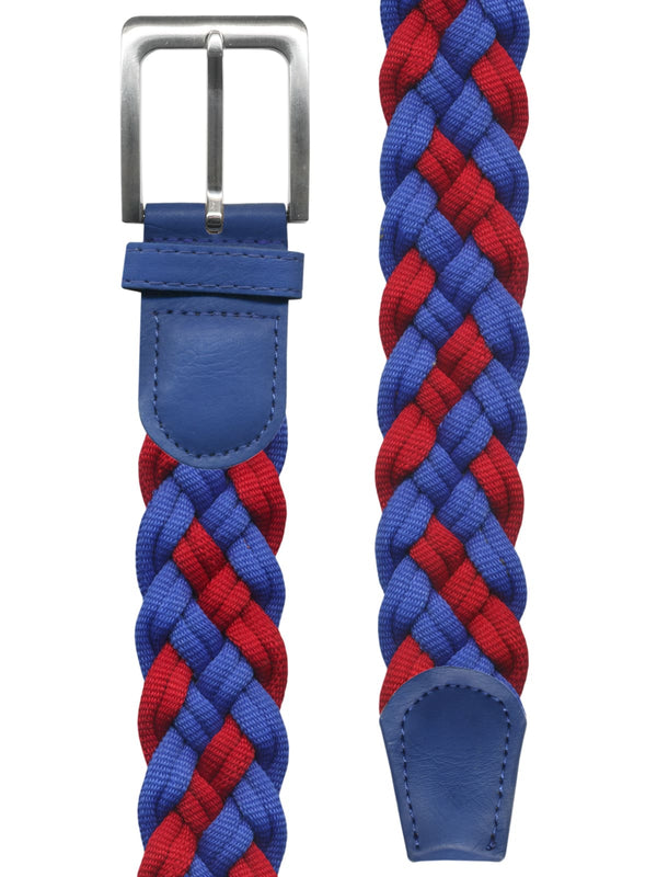 cinturon textil trenzado grueso azul y rojo