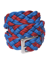 cinturon textil trenzado grueso azul y rojo