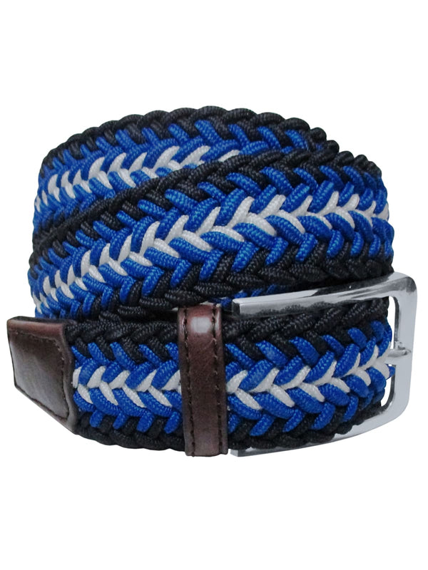 cinturon textil trenzado azulon blanco y negro