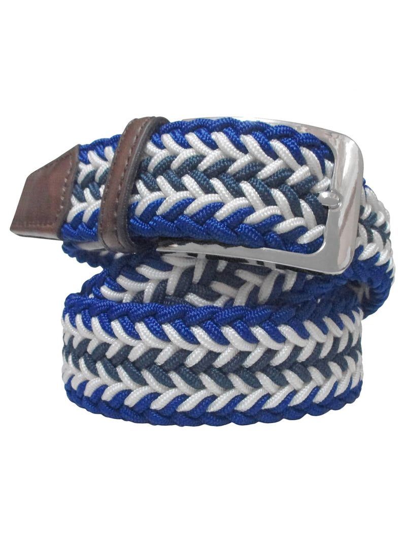 cinturon textil trenzado blanco azulon y azul marino