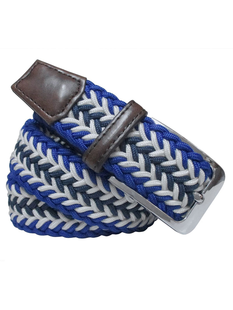 cinturon textil trenzado blanco azulon y azul marino
