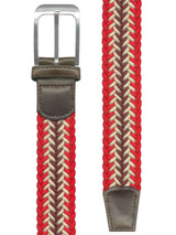 cinturon textil trenzado rojo beige y granate