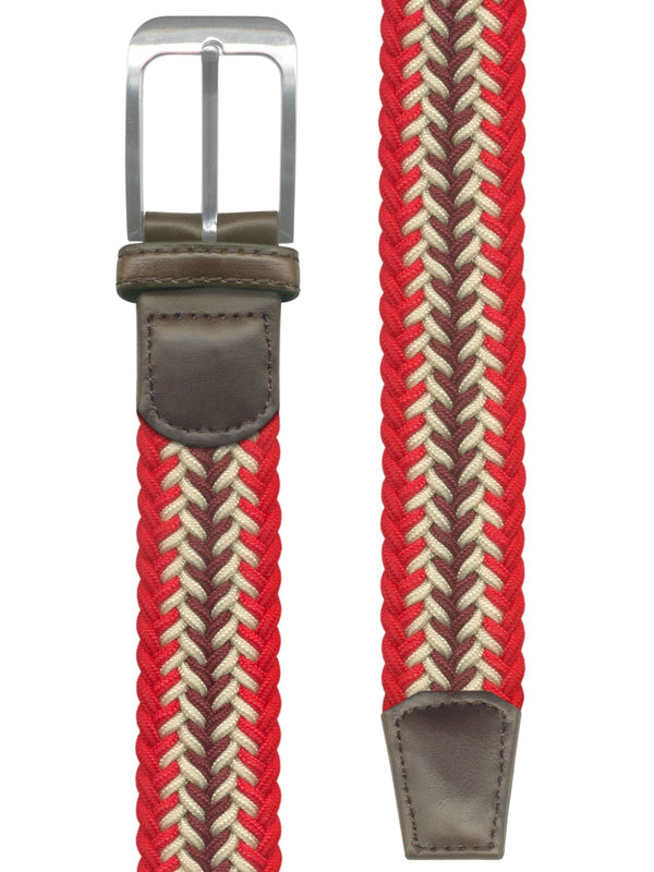 cinturon textil trenzado rojo beige y granate
