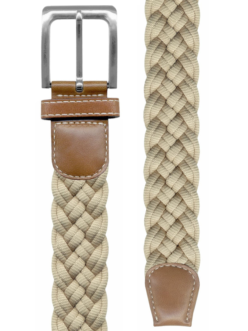 cinturon textil trenzado grueso beige