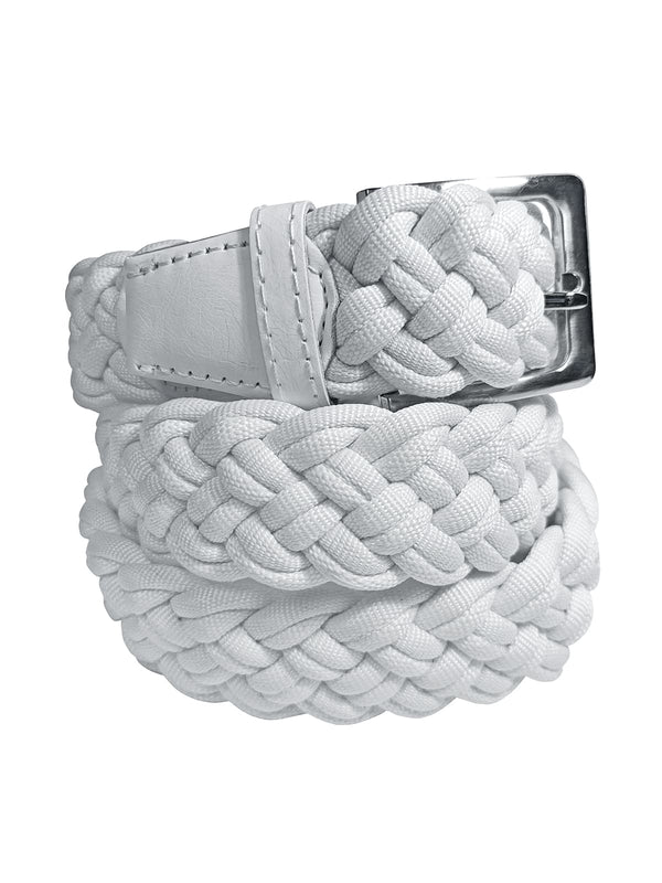 cinturon textil trenzado grueso blanco