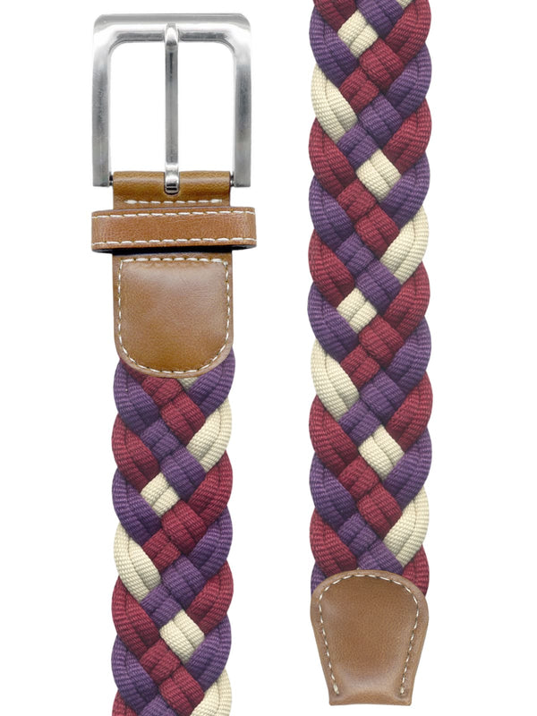 cinturon textil trenzado marfil granate y morado