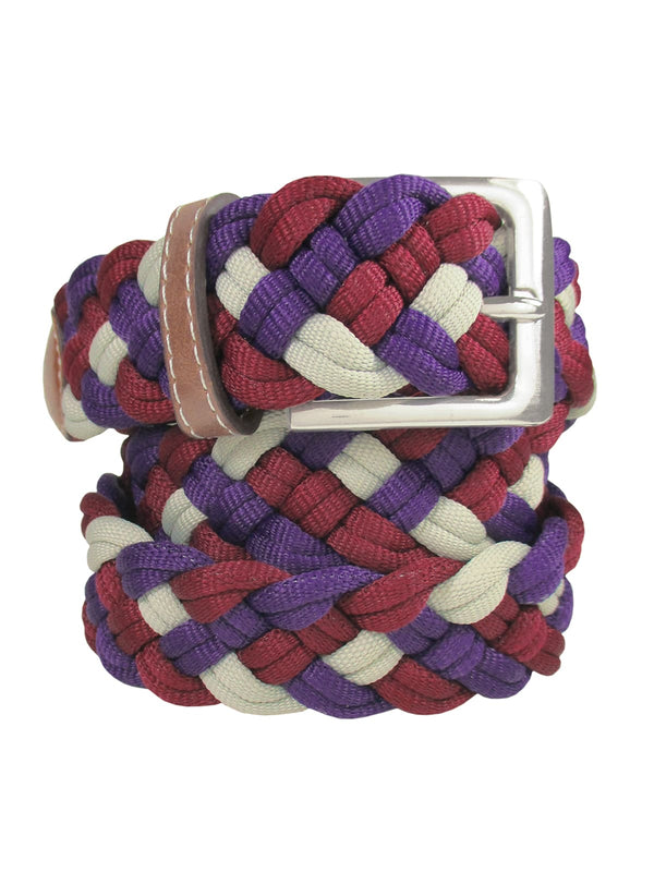 cinturon textil trenzado marfil granate y morado
