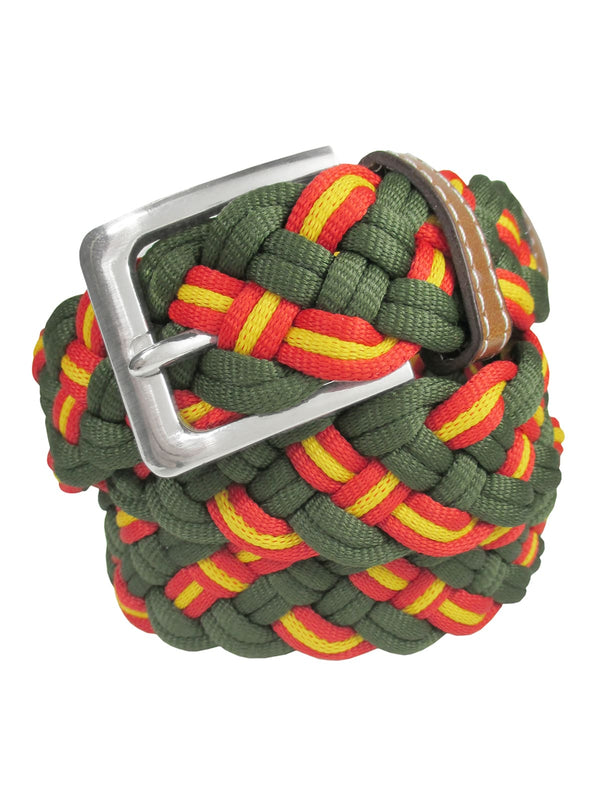 cinturon textil trenzado verde con bandera España